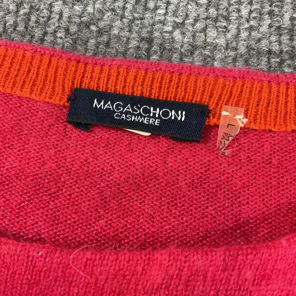 Magaschoni Womens Large 100% Cashmere Sweater Dress Pink Orange Colorblock L